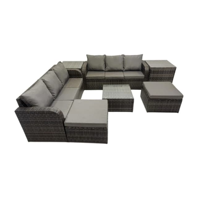 Fimous Rattan Garden Outdoor Furniture Set with 2 Big Stools 2 Side Table in Dark Grey Dark Grey Unisex