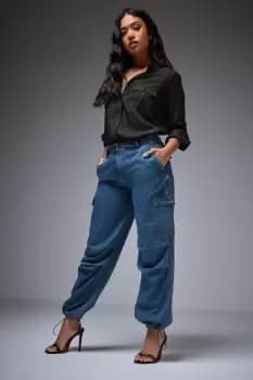 Petite Denim Parachute Trousers