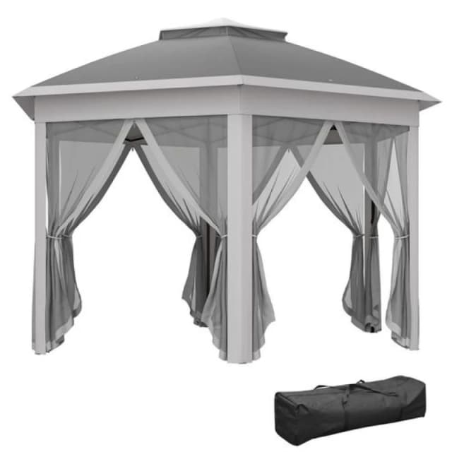 Outsunny 3x4m Hexagon Gazebo W/ Mesh Curtains Outdoor Garden - Dark Grey TJ Hughes 5061025138722