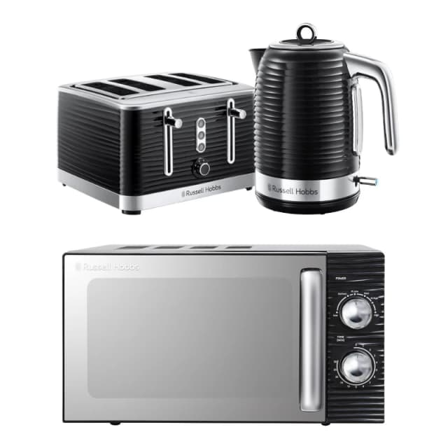 Russell Hobbs Inspire Solo Microwave, Jug Kettle & 4-Slice Toaster Bundle - Black 5056233840550