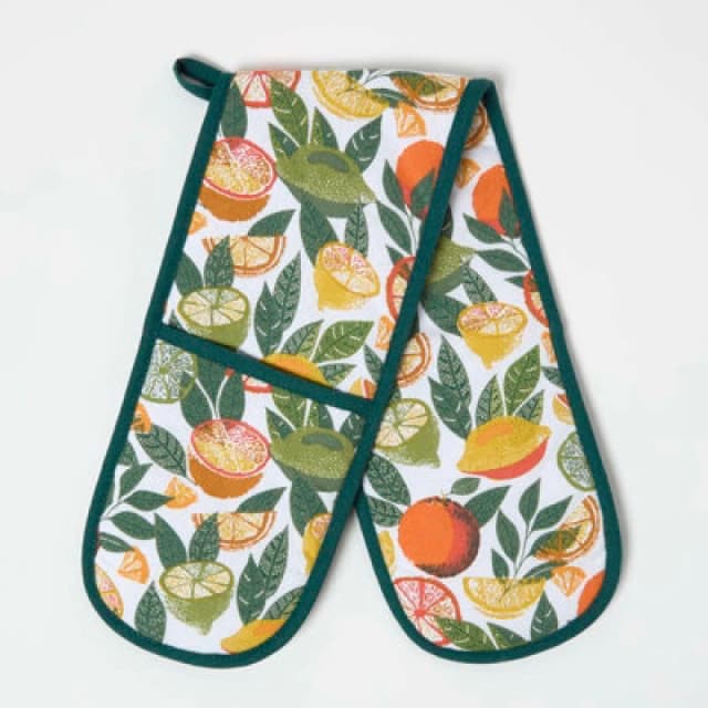 Homescapes Citrus 100% Cotton Double Oven Glove