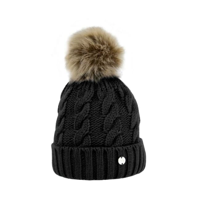 Hy Mens Melrose Cable Knit Bobble Beanie in Black Male One Size
