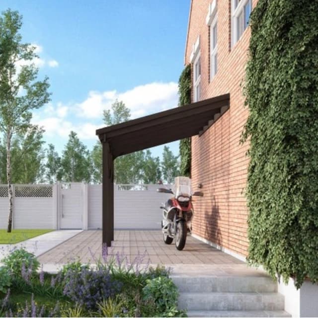 Polycarbonate Roof Car Port 2 Post - Wood - L200 X W290 Cm - Rustic Brown