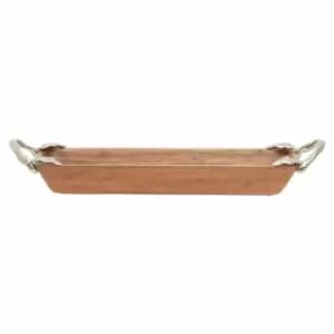 Interiors By Ph Large Rectangular Dish, Acacia Wood, Aluminium Leaf Handles