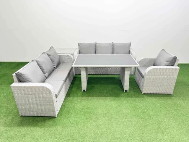 Fimous 7-seater Patio Rectangular Table Sofa Set with Side Table Light Grey Light Grey Unisex