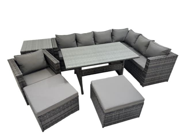 Fimous 9 Seater Patio Dining Corner Sofa Sets with Chair 2 Stools Side Table in Dark Grey Dark Grey Unisex