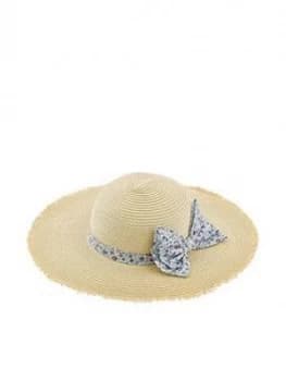 Monsoon Girls Lisa Ditsy Bow Floppy Hat - Natural