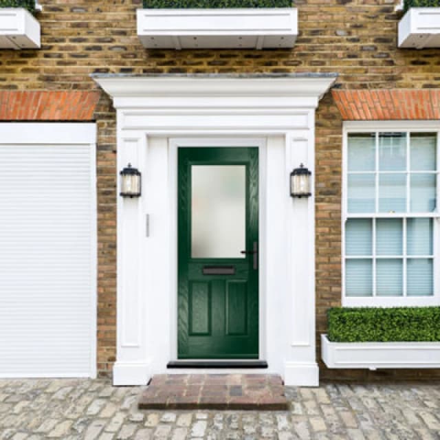 Lacerta Composite Door Lytham Green 920mm X 2090mm Open In Left Hand Obs Glass 10 Year Guarantee - Free Delivery & Smart Lock