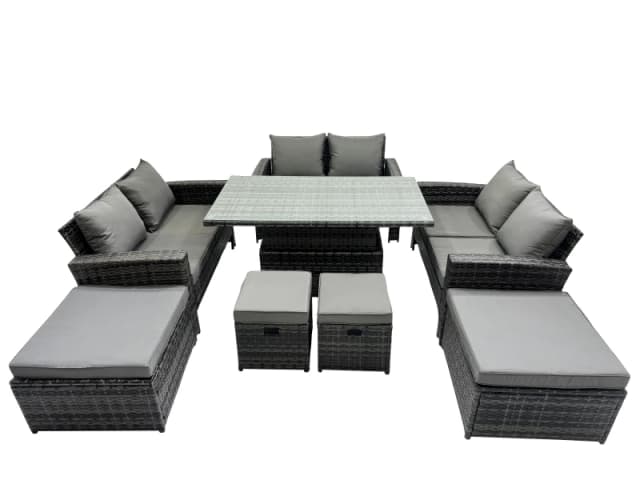 Fimous Outdoor Love Sofa Set &Adjustable Lifting Dining or Coffee Table in Dark Grey Dark Grey Unisex