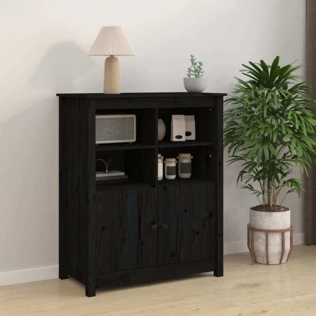 Vidaxl Sideboard Black 83X41.5X100 Cm Solid Wood Pine, Black 821516