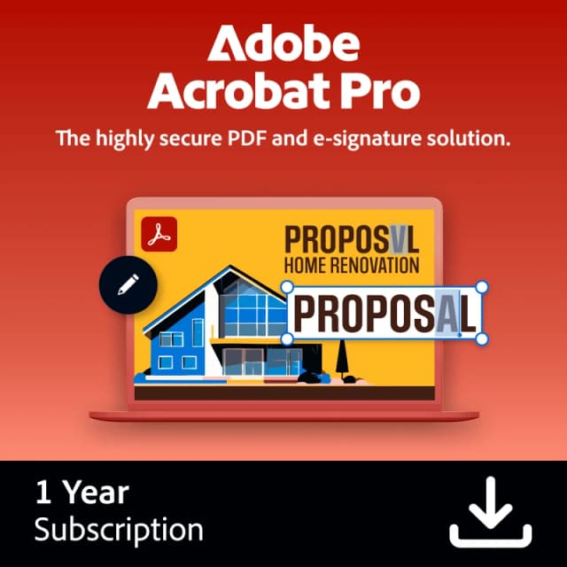 Adobe Acrobat Pro Digital Download for Windows Or Mac, for 1 User - Annual Renewable Subscription, 12 Months Included