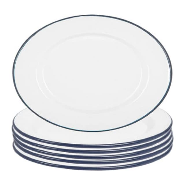 Argon Tableware White Enamel Serving Platters - 30.5Cm X 22.5Cm - Blue - Pack Of 6