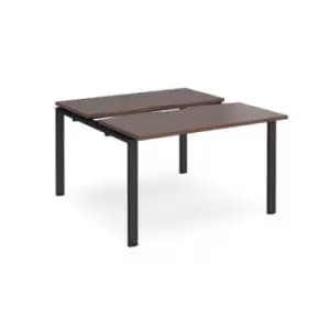 Bench Desk 2 Person Rectangular Desks 1200mm With Sliding Tops Walnut Tops With Black Frames 1200mm Depth Adapt