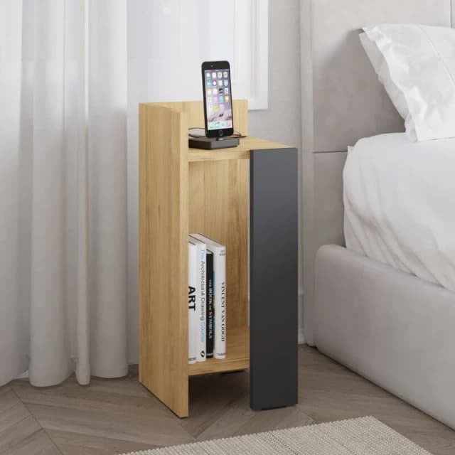 DECORTIE Decortie - Elos Modern Bedside Table Left Module - Oak / Anthracite Grey - Anthracite Grey M.KO.14167.4