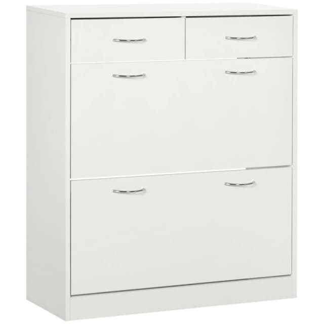 HOMCOM Slim Shoe Cabinet With 2 Flip Drawers For 12 Pairs Of Shoes White 837-327V80WT