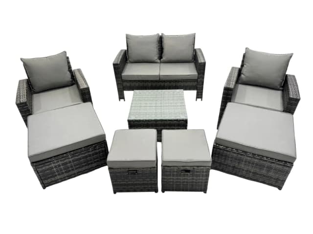 Fimous PE Rattan Garden Furniture Set Lounge Sofa Coffee Table Set in Dark Grey Dark Grey Unisex