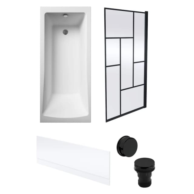 Balterley Square Bath, Front Panel, Abstract Black Screen and Waste -1700x700mm Black