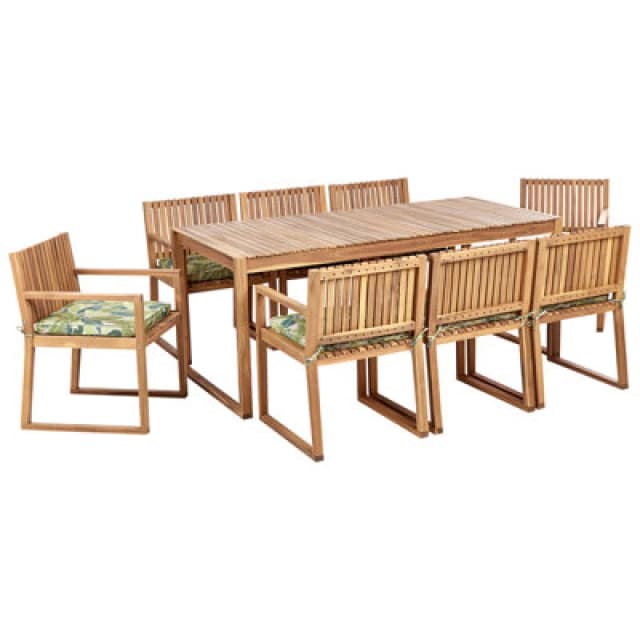 Beliani Garden Dining Set 8 Seater Sassari Ii With Cushions Certified Acacia Wood Green