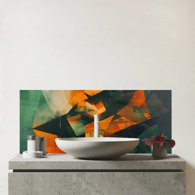 Warren Reed - Designer Sharp Triangles Glass Bathroom Splashback Multicolor Unisex