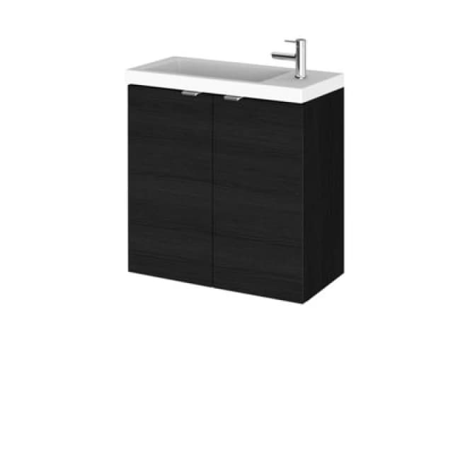 Hudson Reed Fusion Wall Hung 2 Door Vanity Unit & Polymarble Basin Compact, Sink Vanity Unit, Charcoal Black, 500mm