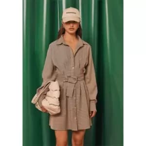 Missguided Belted Shirt Dress - Brown