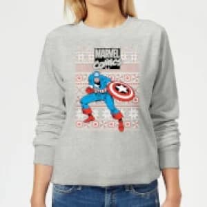 Marvel Avengers Captain America Womens Christmas Sweatshirt - Grey - 3XL