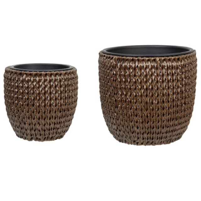 Beliani Set Of 3 Plant Pots Berberis Pe Rattan 34/45cm Dark Brown