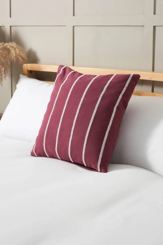 BHS Embroidered Stripe Cushion in Red Red Unisex