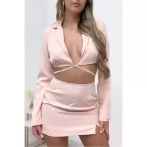 I Saw It First Pink Pinstripe Tie Black Cropped Blazer - Pink