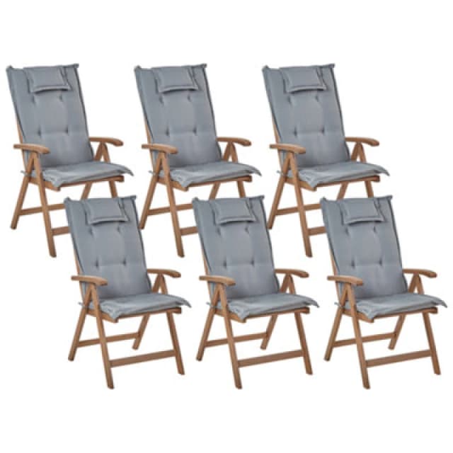 Beliani Set Of 6 Garden Chairs With Cushions Amantea Acacia Wood Grey