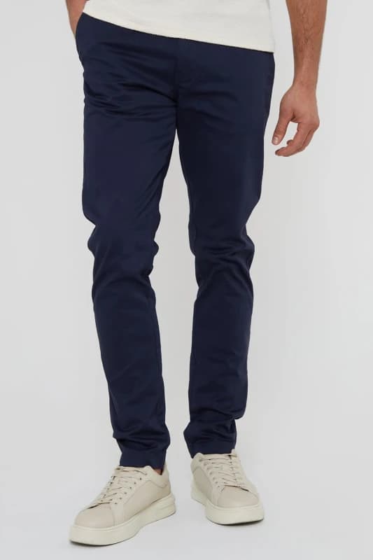Threadbare 'Castello' Cotton Slim Fit Chino Trousers With Stretch Navy