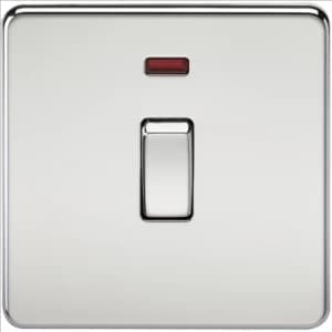KnightsBridge 20A 1G DP 230V Screwless Polished Chrome Electric Wall Plate Switch with Neon