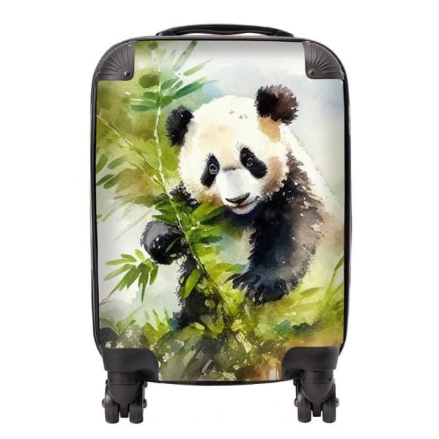 Warren Reed - Designer Panda Eating Bamboo Watercolour Suitcase in Brown Size: Small Brown Unisex Small