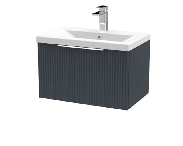 Balterley Fluted Wall Hung 1 Drawer Vanity Basin Unit & Basin 600mm - Dark Grey Grey Unisex