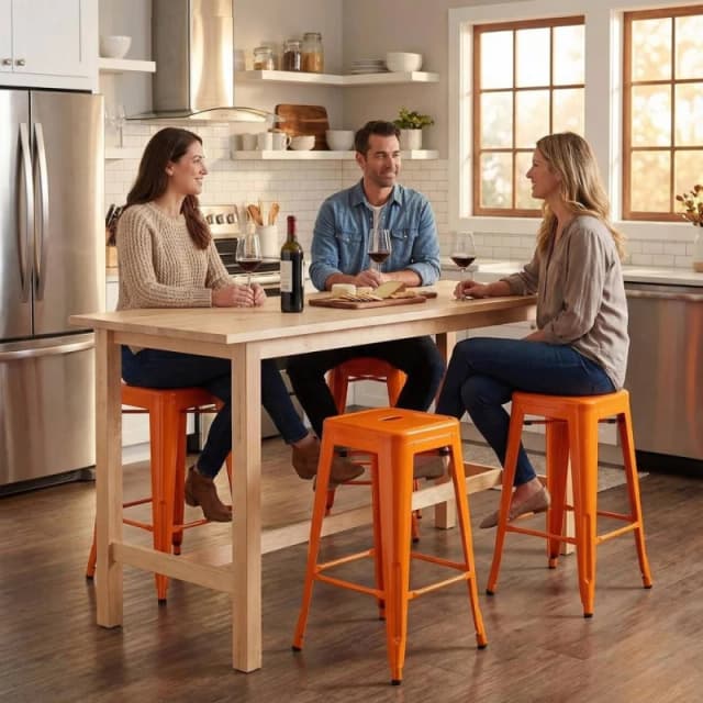 FWStyle Bistro Set Of 4 30" Orange Gloss Metal Bar Stools Orange Unisex