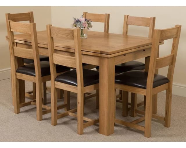 Thats Furniture Richmond 140-220cm Oak Extending Dining Table & 6 Lincoln Chairs in Brown Brown Unisex