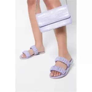 I Saw It First Double Strap Ruched Leather Sandals - Purple