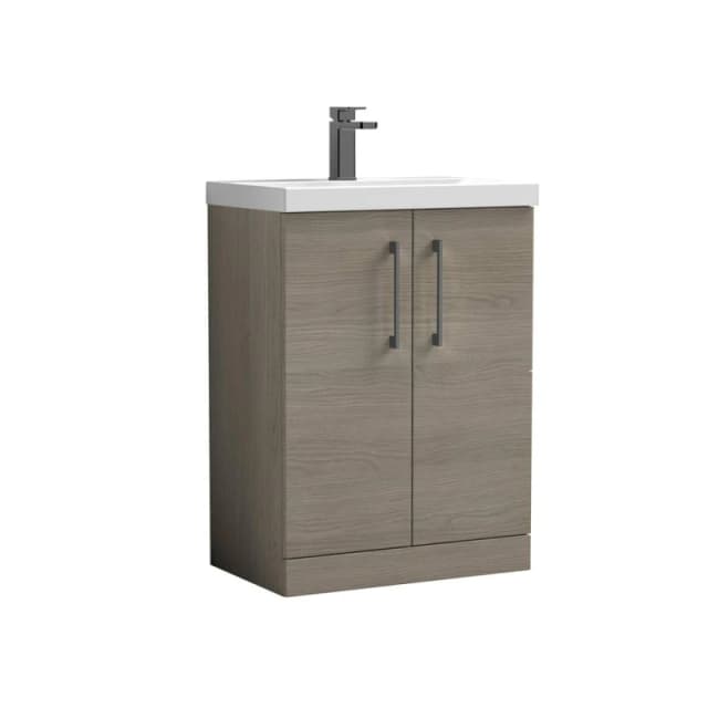 BALTERLEY Balterley Level Contemporary Bathroom Floor Standing 2-Door Vanity & Mid-Edge Basin, Solace Oak, 600mm BALARN2503AH716