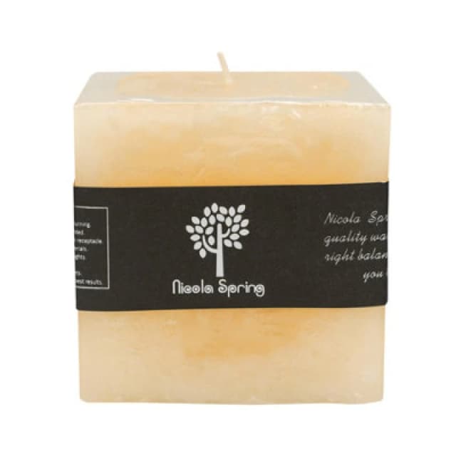 Nicola Spring Square Vanilla Pillar Candle - 120 Hours - Cream Beige