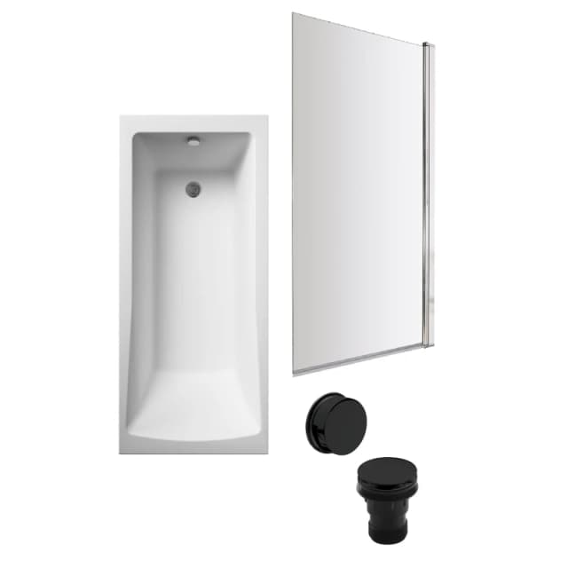 Balterley Square Single Ended Bath Square Screen and Black Waste 1700 x 700mm Black