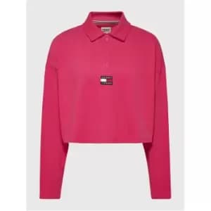 Tommy Jeans Half Zip Badgo Cropped Polo Top - Pink