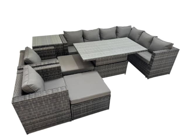 Fimous 10 Seater Rattan Corner Sofa Sets with 2 Chairs 2 Big Stool Side Table in Dark Grey Dark Grey Unisex
