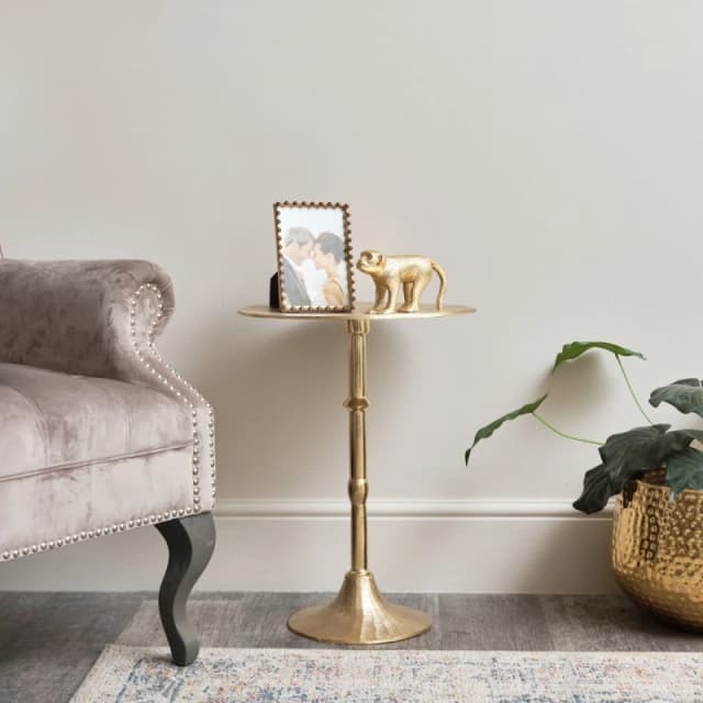 Melody Maison Round Gold Metal Side Table Metallic Gold
