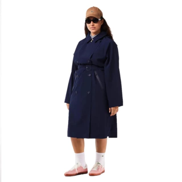 Lacoste Womens Weather-Resistant Belted Trench Coat Navy Blue female 6 (34)