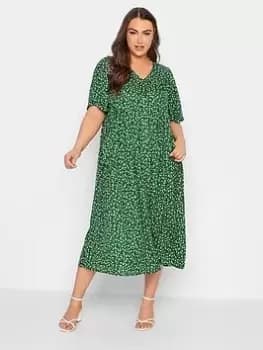 Yours Woven Smock Dress Silhouette Ditsy Green, Size 18, Women