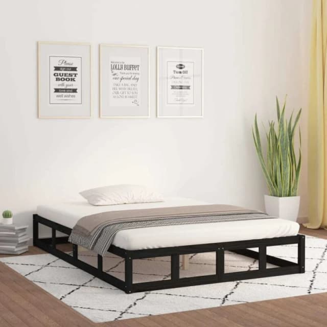 VIDAXL Bed Frame without Mattress Black 120x190cm Small Double Solid Wood Vidaxl 8720287137238