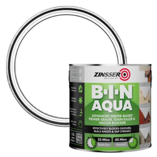 Zinsser BIN Aqua Water-Based Primer Sealer Stain Blocker - 2.5L White