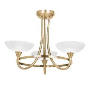 Cagney 3 Light Semi Flush Multi Arm Ceiling Light Antique Brass, White Glass, G9