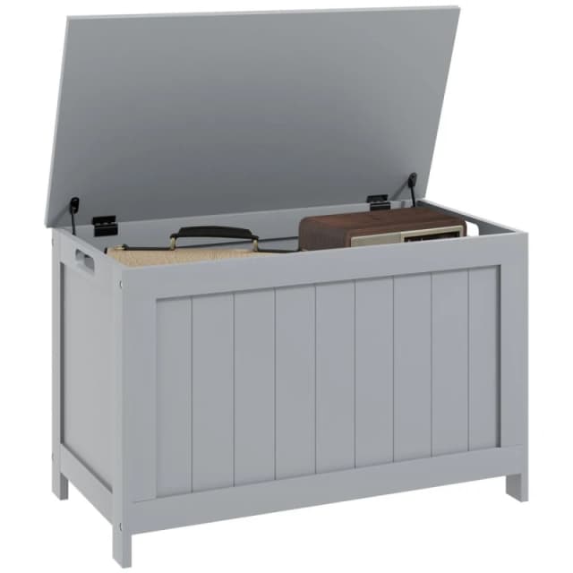 HOMCOM HOMCOM Modern Storage Chest with 2 Safety Hinges for Living Room, Entryway in Grey Grey One Size Unisex 5056725506377