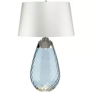Elstead Lena 2 Light Large Blue Table Lamp with Off-white Shade, Blue-tinted Glass , Off-White Shade, E27